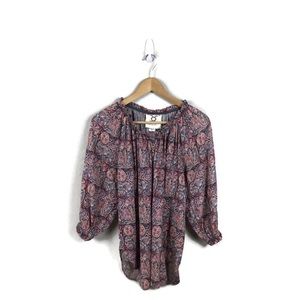 Figue Top Floral Pleated Peasant Blouse